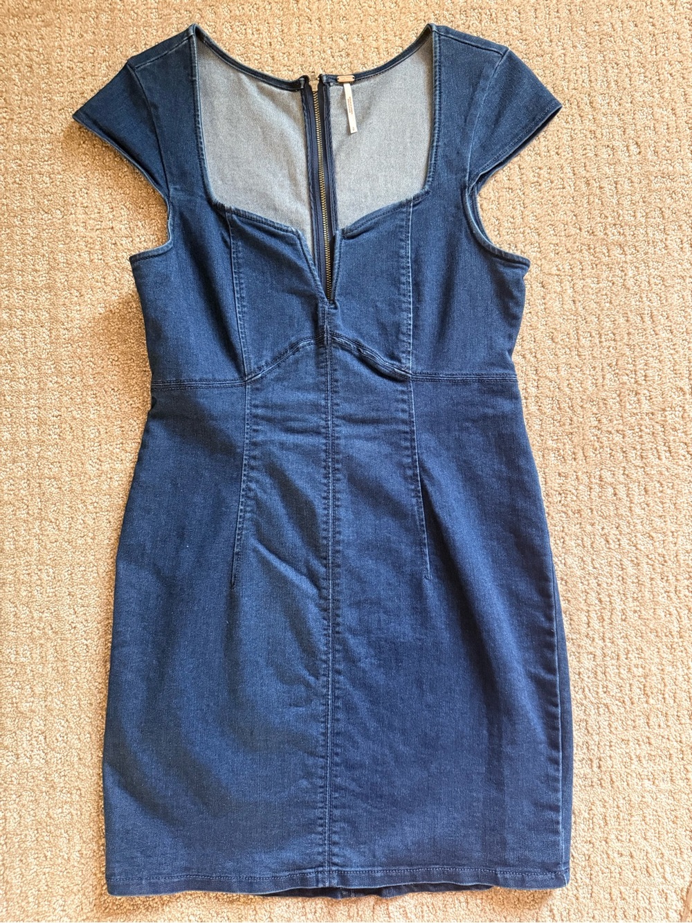 Free People Denim Bodycon Dress | Size Small | Stretch | Dark Wash